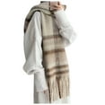 thumbnail image 1 of UJNDER Loop Yarn Plaid Scarf for Cozy Warm Winter Fashion Soft Textured Wrap Shawl Elegant Everyday Khaki One Size, 1 of 4