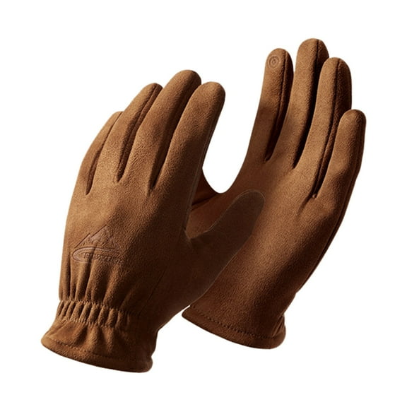 UJNDER Men Winter Outdoor Riding Suede Gloves Windproof Thickened Warm with Top Brown XXL