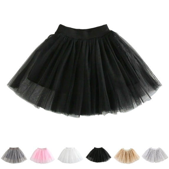 UJNDER Mesh Skirt Girls Summer Skirt with Flared A Line Waistband Casual Party Dress for Toddler Kids 2-10 Years Girls Skirt 02_Black,4-5 Years