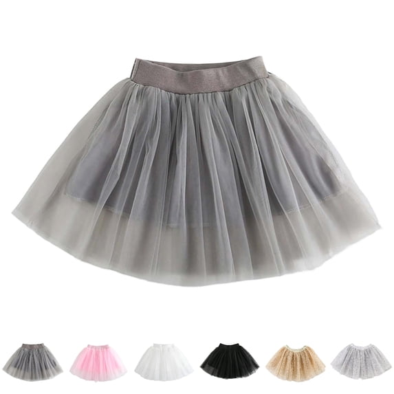 UJNDER Mesh Skirt Girls Summer Skirt with Flared A Line Waistband Casual Party Dress for Toddler Kids 2-10 Years Girls Skirt 02_Grey,2-3 Years
