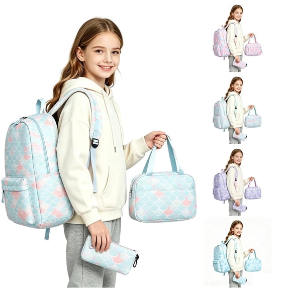 UJNDER Middle High School Students Spring Summer Backpack with Pencil 3 Piece Set Casual Daypack for Commuting and Travel,Light Blue,Mid