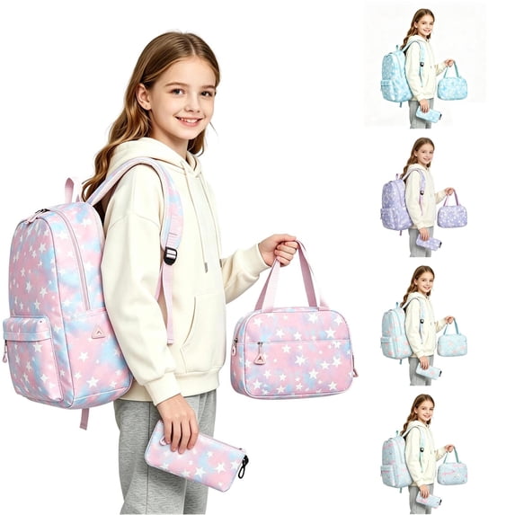 UJNDER Middle High School Students Spring Summer Backpack with Pencil 3 Piece Set Casual Daypack for Commuting and Travel,Pink,Mid