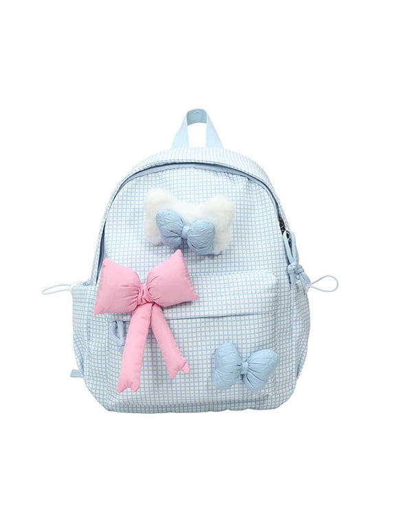 Middle school for girls Plaid Cute Bow Design Lightweight for Daily Use Commuting Casual Outfit Unisex Kids girls bookbag 01_Blue,One Size