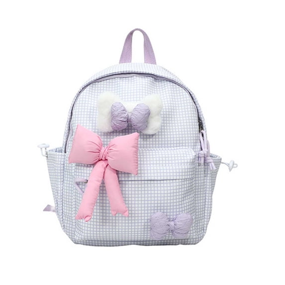 UJNDER Middle school for girls Plaid Cute Bow Design Lightweight for Daily Use Commuting Casual Outfit Unisex Kids girls bookbag 01_Purple,One Size