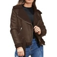 thumbnail image 1 of UJNDER Motorcycle Jacket for Women Winter Thick Warm Suede Lamb Short Coat Shearling Sheepskin Leather Coffee XXL, 1 of 7
