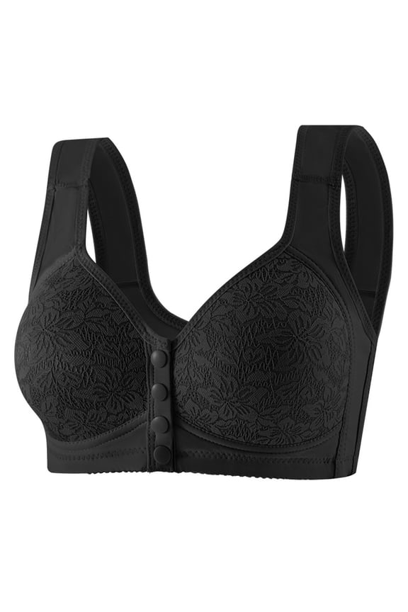 New Soft Padded Front Closure Bra Comfortable Wireless Steel Vest Style Plus Size Bras for Women Everyday Wear Bras Black 42