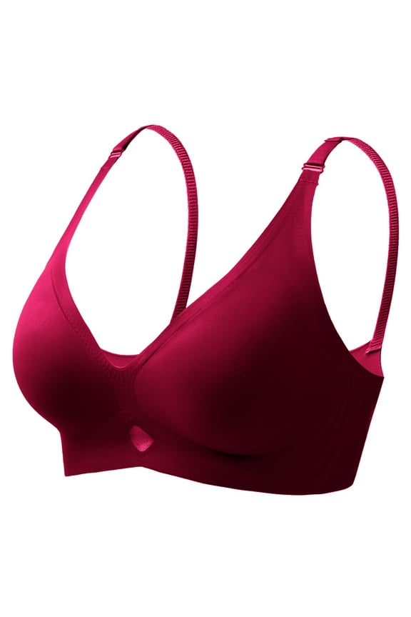 Non Wired Padded Full Cup Bra No Underwire Padding Seamless Bustier Bralette Breathable Soft Bras for Women Wine M