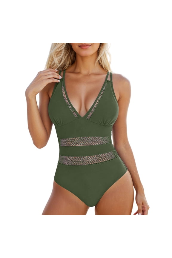 One-Piece Swimsuit for Women Sleek Monochrome Low Back Strappy Swimsuit for All Day Comfort At Beach and Pool Swimsuits for Women Green XXL