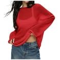 thumbnail image 1 of UJNDER Oversized Long Sleeve Sheer Mesh Knit Sweater Tops for Women Fashion Summer Loose Fit Pullover Red S, 1 of 6