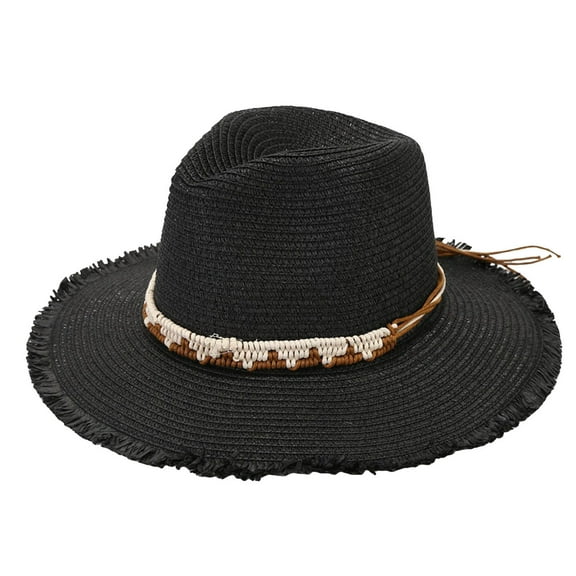 UJNDER Panama Style Summer Holiday Sun Hat Outdoor Bowler Hat For Sun And Shade Classic Straw Fedora For Men And Women Travel Beach Wear Black