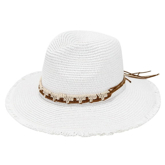 UJNDER Panama Style Summer Holiday Sun Hat Outdoor Bowler Hat For Sun And Shade Classic Straw Fedora For Men And Women Travel Beach Wear White
