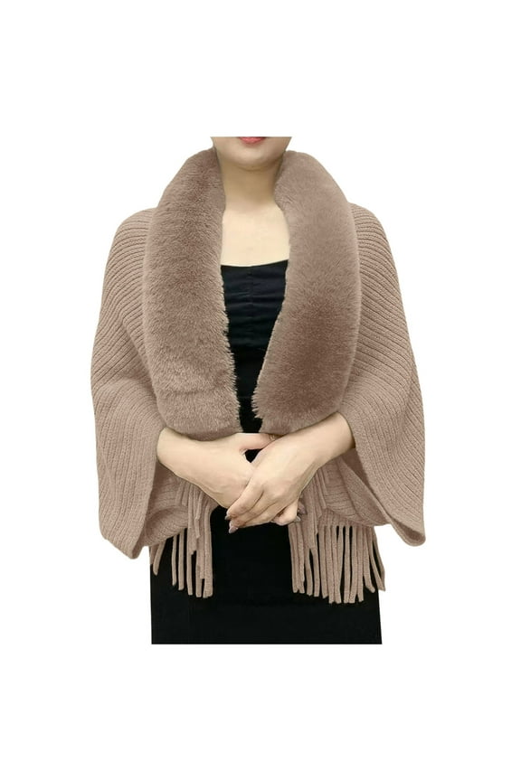 Permitime Shawl Knitting Thick Women's Loose Shawl with Collar Soft Warm Knitted Wraps for Cozy Comfort Khaki