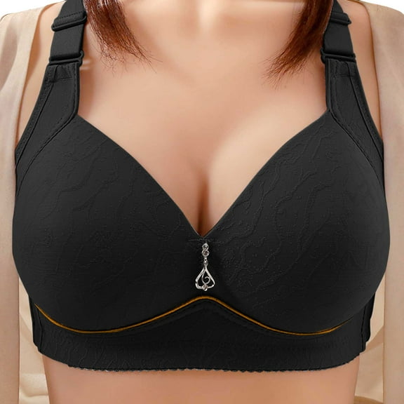 UJNDER Plus Size Comfortable Breathable Smooth Bra Breast Collection Wireless Bras for Women Black 36