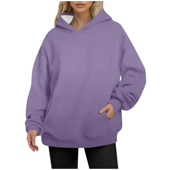 UJNDER Plus Size Hoodies for Women Solid Color Pocket Pullover Long Sleeve Casual Autumn Winter Purple XXXL