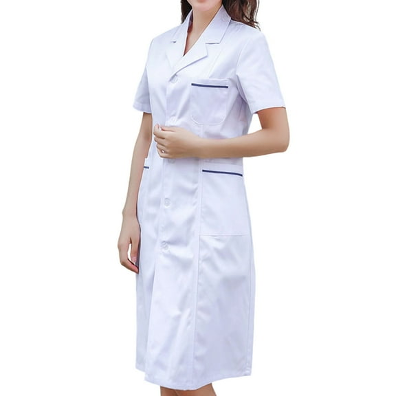 UJNDER Plus Size Short Sleeve Lab Coat for Student Unisex Work Jacket with Pockets for Women White XXL