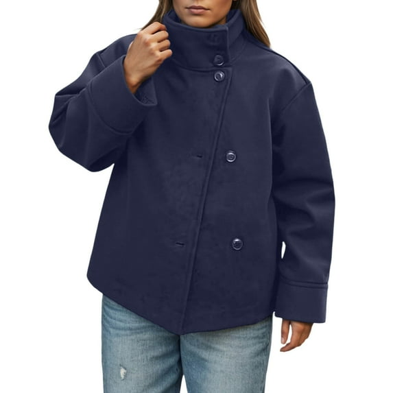UJNDER Plus Size Women's Cropped Coat Wool Blend Winter Oversized Casual Short Jacket Outerwear Warm Stylish Comfortable for Women Dark Blue S