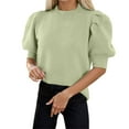 thumbnail image 1 of UJNDER Puff Short Sleeve Sweater Tops for Women Spring Summer Crew Neck Casual Tee Blouses Light Green M, 1 of 8