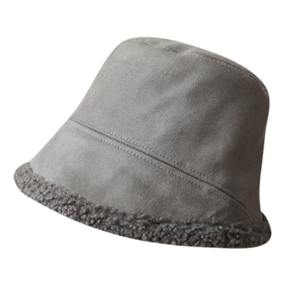 UJNDER Reversible Suede Bucket Hat for Women Thick Lamb Warm Fisherman Hat Versatile Fall Winter Accessory Grey