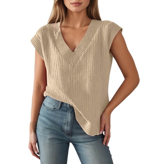 UJNDER Ribbed Knit Sweater Vest for Women Oversized Sleeveless Top Casual Layering Piece Fall Winter Khaki S