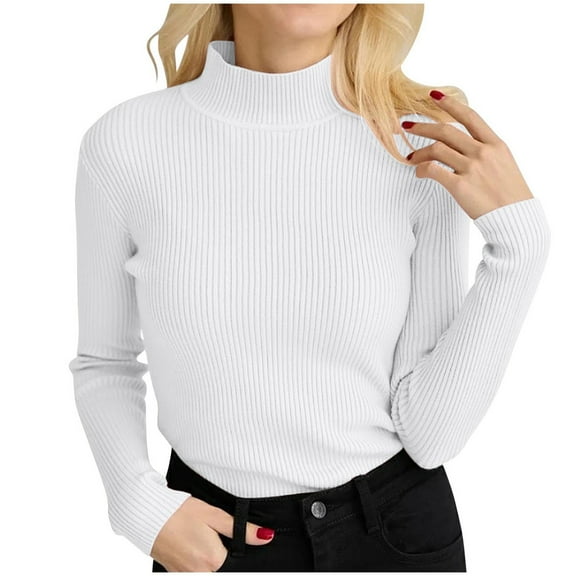UJNDER Ribbed Pullover Sweater for Women Turtleneck Elegant Knitted Long Sleeve Slim Fit Autumn Winter White One Size