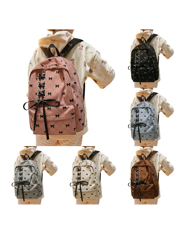 Ribbon Bow Backpack for Students Versatile Casual Daypack with Lightweight Shoulder Design for School and Travel Backpack for School,01_Pink,Mid