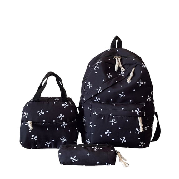 UJNDER School Backpack for Girls 3PCS Cute Preppy Backpack Set with Lunchbox and Pencil Pouch, Girly Daypack for College and Travel Book Bag for Girls Black,One Size