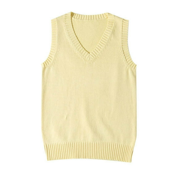UJNDER School Style Sweater Vest for Women Knitted Sleeveless Top Casual Wear Yellow M