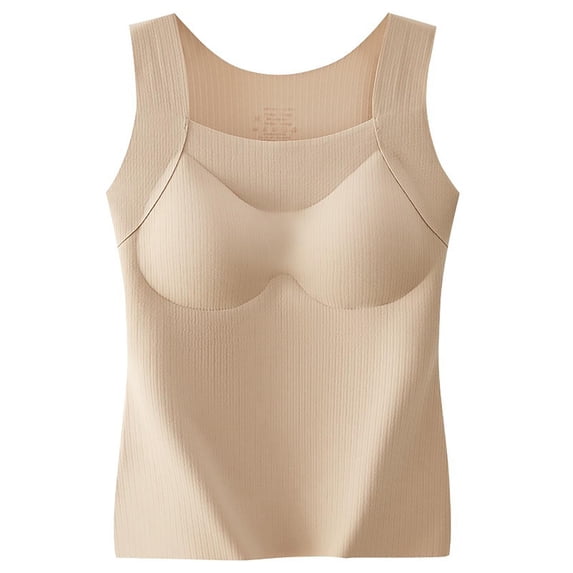 UJNDER Seamless Thermal Vest with Built in Bra Shapewear Base Layer Top for Warm Comfort Vest Tops for Women Khaki XL