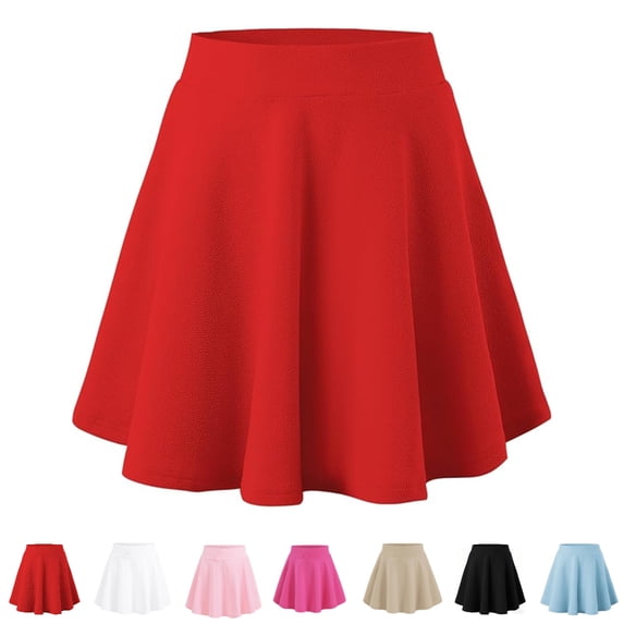 UJNDER Short Skirt Girls Casual Athletic Skater Skirt Summer Pure Color Stretch Waist Comfortable Play Short Tennis Dress Flowy Skirt 01_Red,5-6 Years