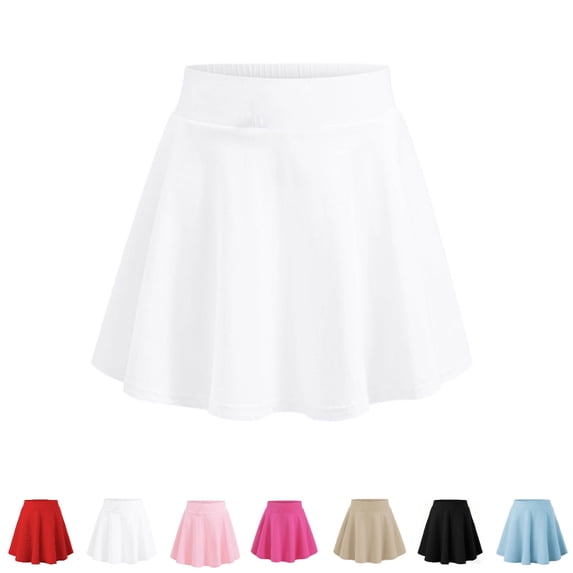 UJNDER Short Skirt Girls Casual Athletic Skater Skirt Summer Pure Color Stretch Waist Comfortable Play Short Tennis Dress Flowy Skirt 01_White,7-8 Years