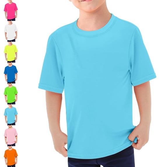 UJNDER Short Sleeve Swim Top UPF 50+ Sun Protection Rash Guard Quick-Drying for Kids Beach Water Sports Swim Top for Boys 4-14Y 01_Light Blue,5-6 Years