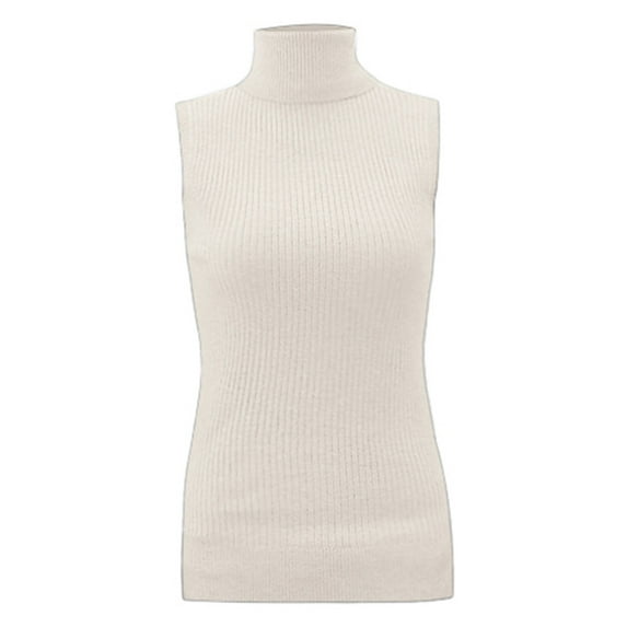 UJNDER Slim Fit Solid Color Vest Sweater for Women Knitted Sleeveless Turtleneck Tank Top Beige One Size