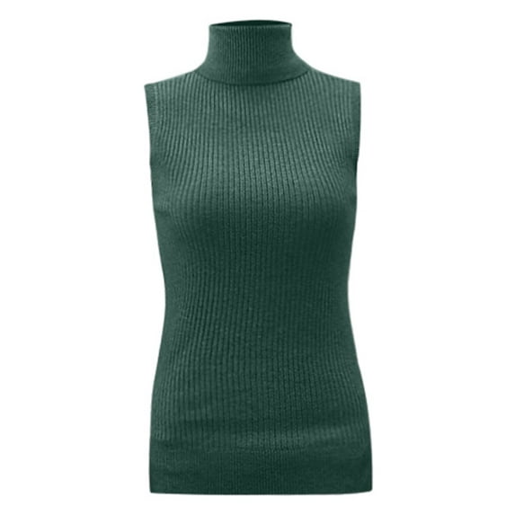 UJNDER Slim Fit Solid Color Vest Sweater for Women Knitted Sleeveless Turtleneck Tank Top Dark Green One Size