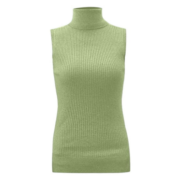 UJNDER Slim Fit Solid Color Vest Sweater for Women Knitted Sleeveless Turtleneck Tank Top Green One Size