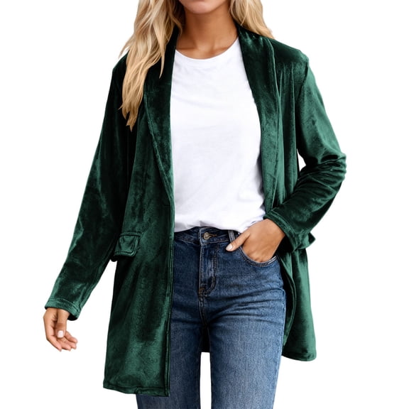UJNDER Soft Jacket Cozy Loose Fit Long Sleeve Outerwear with Pockets Stretchy Velvet Thermal Coat for Casual Outdoor Fall Winter Fashion Comfort for Women Green M