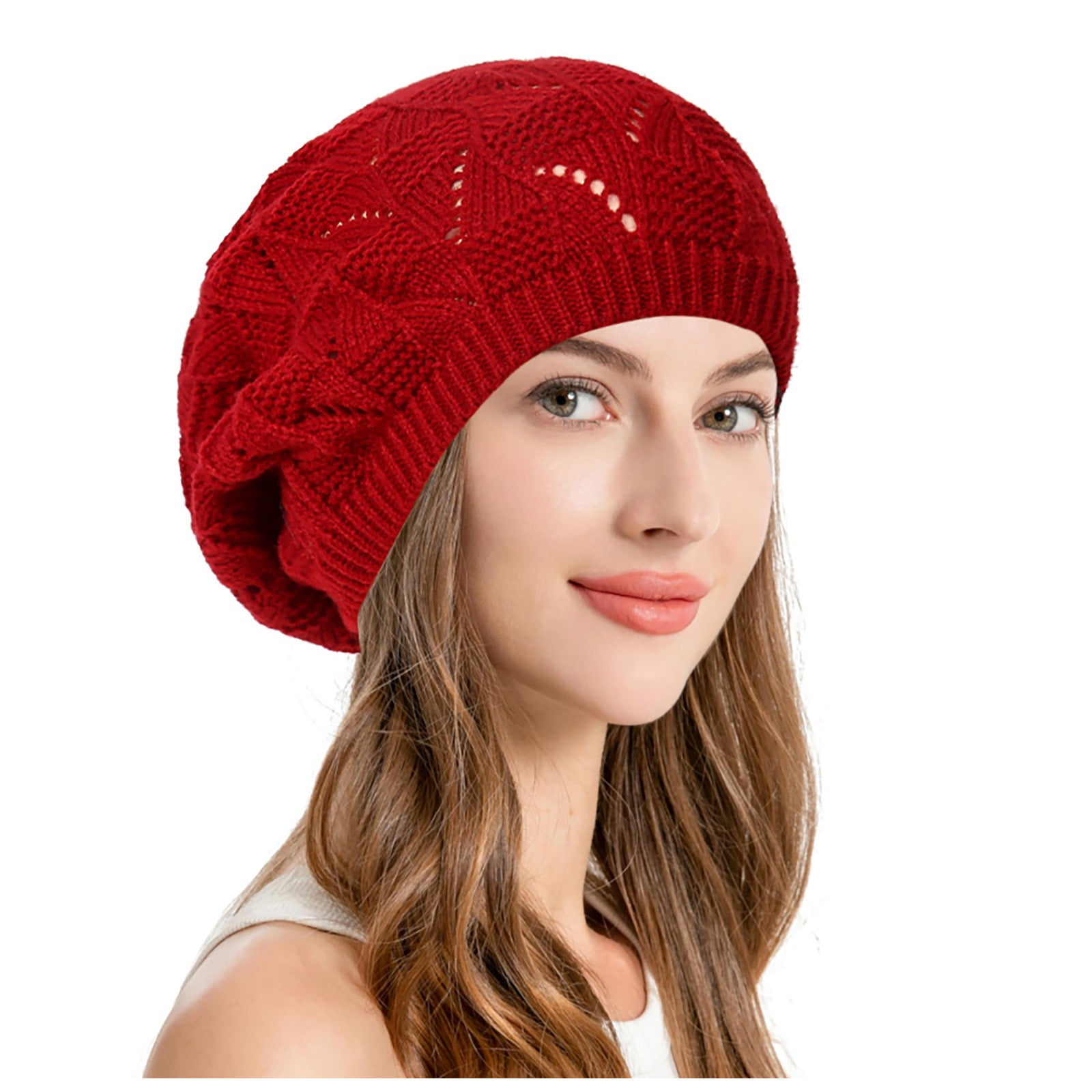 7637 Women Summer Knit Beret Handmade Crochet Cutout Lightweight Slouchy Crochet Beret, Chunky Crochet Hat, Womens Beret, Slouchy  main image 3
