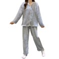 thumbnail image 1 of UJNDER Soft Winter Flannel Pajamas for Women Cozy Long Sleeve Thermal Sleepwear with Elegant Jacquard Pattern Comfortable Loungewear Two Piece Outfit Light Blue XXL, 1 of 6