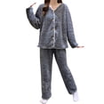 thumbnail image 1 of UJNDER Soft Winter Flannel Pajamas for Women Cozy Long Sleeve Thermal Sleepwear with Elegant Jacquard Pattern Comfortable Loungewear Two Piece Outfit Navy L, 1 of 5