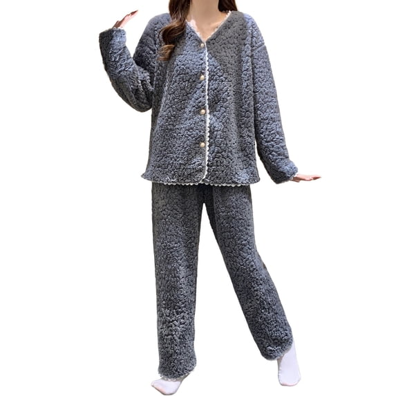 UJNDER Soft Winter Flannel Pajamas for Women Cozy Long Sleeve Thermal Sleepwear with Elegant Jacquard Pattern Comfortable Loungewear Two Piece Outfit Navy L