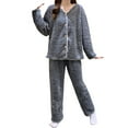 thumbnail image 1 of UJNDER Soft Winter Flannel Pajamas for Women Cozy Long Sleeve Thermal Sleepwear with Elegant Jacquard Pattern Comfortable Loungewear Two Piece Outfit Navy M, 1 of 5