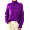 thumbnail image 1 of UJNDER Solid Color Cable Knit Round Neck High Neck Long Sleeve Sweater for Women Fashion Pullover Purple XL, 1 of 4