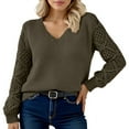 thumbnail image 1 of UJNDER Women's Solid Color Long Sleeve Knit Sweater Soft Comfortable Pullover Top for Fall Casual Outfits Army Green XXL, 1 of 5