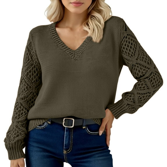 UJNDER Women's Solid Color Long Sleeve Knit Sweater Soft Comfortable Pullover Top for Fall Casual Outfits Army Green XXL