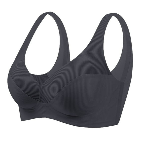 UJNDER Striped Soft Support Seamless Vest Underwear No Steel Ring Large Breasts Look Smaller Gather High Elastic Bras for Women Black L