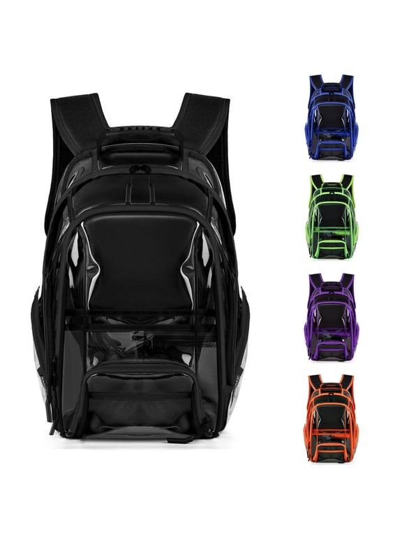 Students Cool Transparent Large Capacity School Backpack for Concert Stadium and Daily School Use,Black,Large