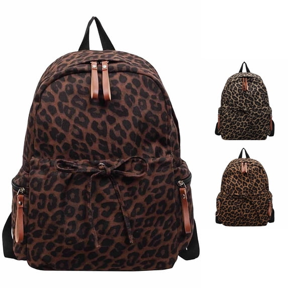 UJNDER Students Leopard Print Large Capacity Backpack for Commuting Travel and Daily School Use Versatile Daypack,Coffee,Large