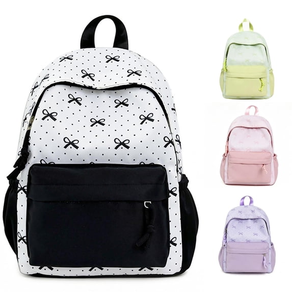 UJNDER Students Versatile Lightweight Casual Backpack with Bow Detail and Patchwork Design for Everyday Carry and School Use,Black,Mid