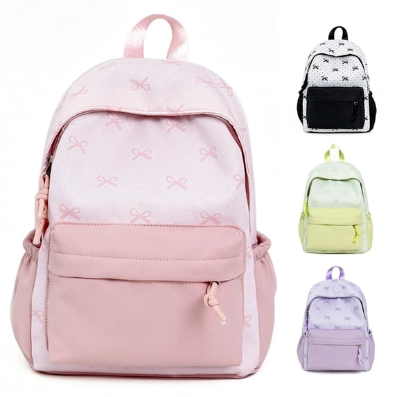 UJNDER Students Versatile Lightweight Casual Backpack with Bow Detail and Patchwork Design for Everyday Carry and School Use,Pink,Mid