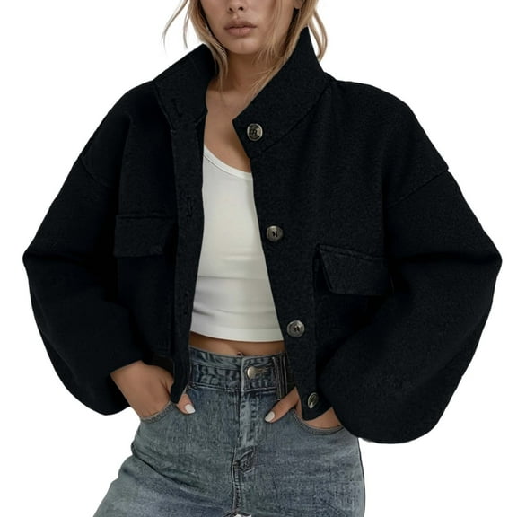 UJNDER Stylish Coat for Women Plus Size Casual Loose Blend Overcoat Elegant Stand Collar Design Warm Comfortable Black M