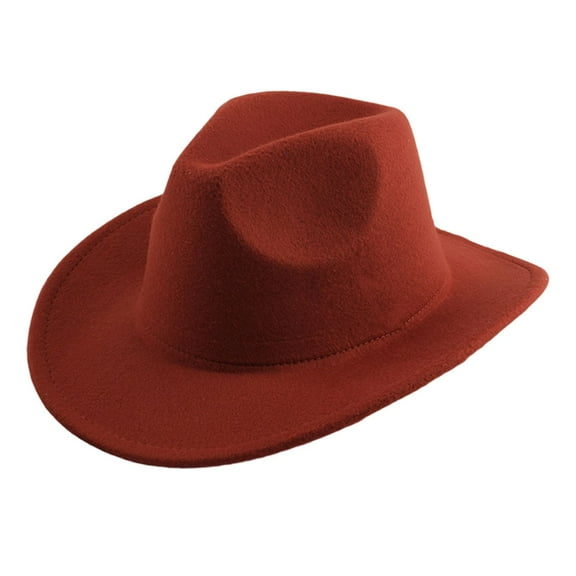 UJNDER Stylish Cowboy Hat for Outdoor Casual Wear Western Wool Mid Brim Performance with Ethnic Folk Design Cowboy Hat Brick Red